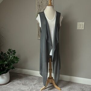 XCVI longline duster vest medium flowy knit mole gray green